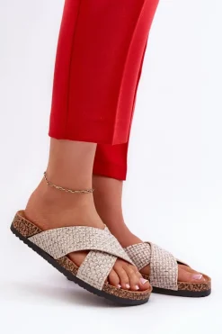 Damskie Evento Klapki Damskie Na Korkowej Platformie Beżowe Tesolen