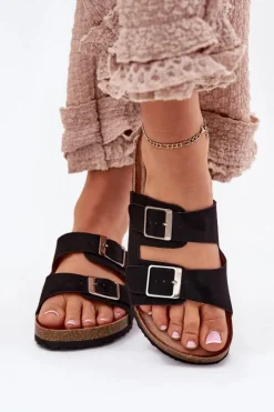 Boto Klapki Korkowe|Klapki Na Platformie*Klapki Damskie Na Korkowej Platformie Klamry Czarne Evisolla