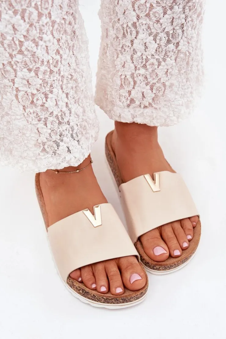 Boto Klapki Korkowe|Klapki Na Platformie*Klapki Damskie Na Korkowej Platformie Z Ozdobnym Detalem Beżowe Vessira