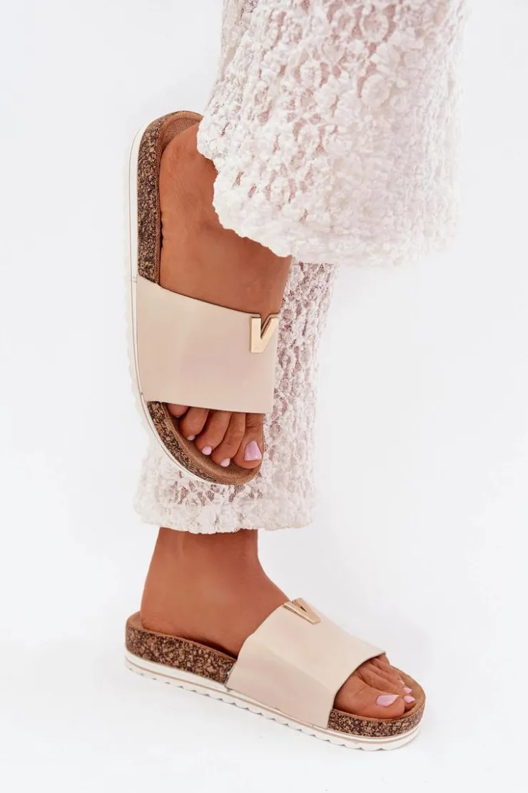 Boto Klapki Korkowe|Klapki Na Platformie*Klapki Damskie Na Korkowej Platformie Z Ozdobnym Detalem Beżowe Vessira