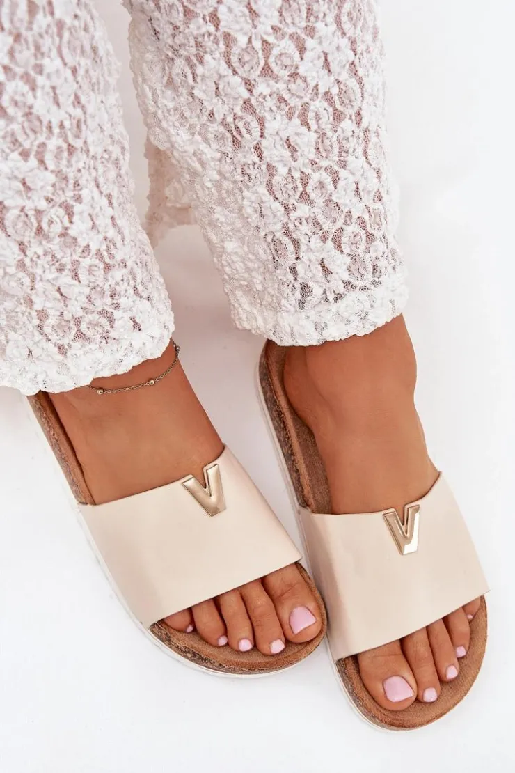 Boto Klapki Korkowe|Klapki Na Platformie*Klapki Damskie Na Korkowej Platformie Z Ozdobnym Detalem Beżowe Vessira