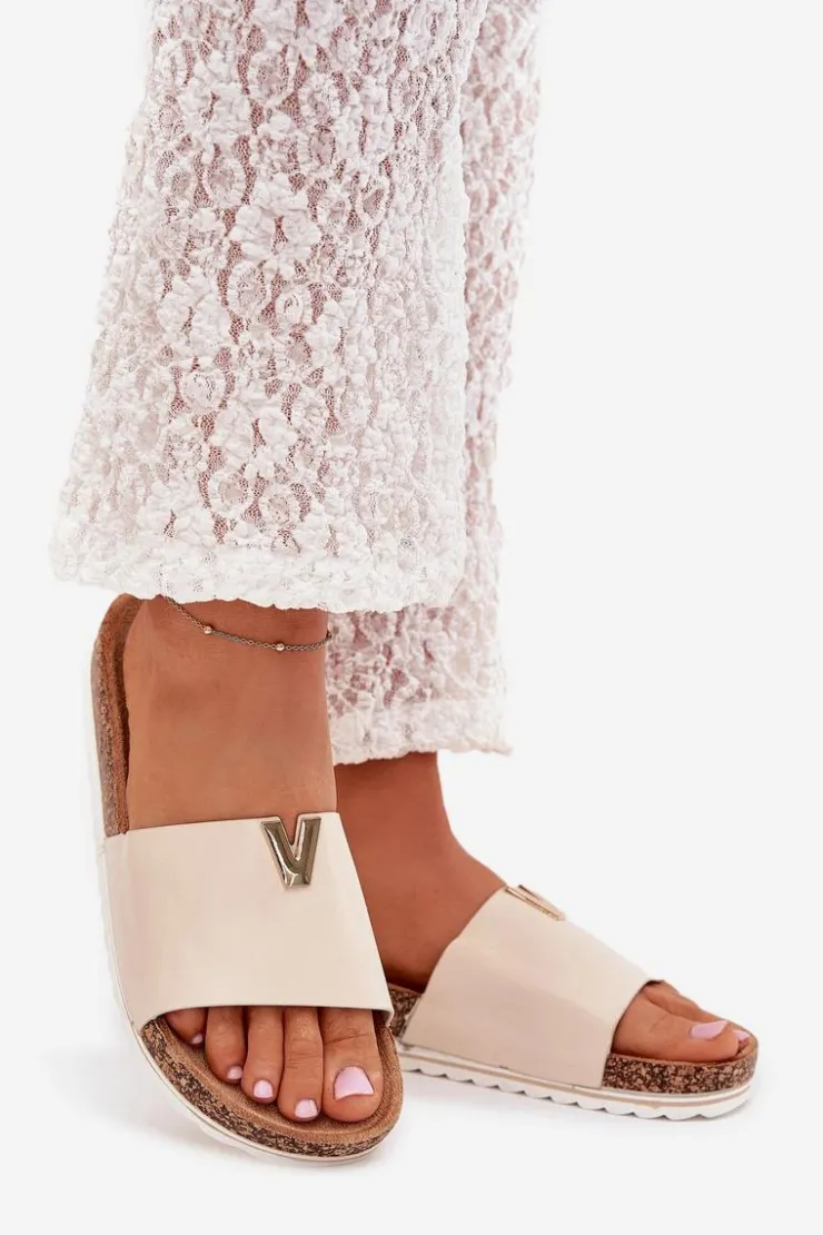 Boto Klapki Korkowe|Klapki Na Platformie*Klapki Damskie Na Korkowej Platformie Z Ozdobnym Detalem Beżowe Vessira