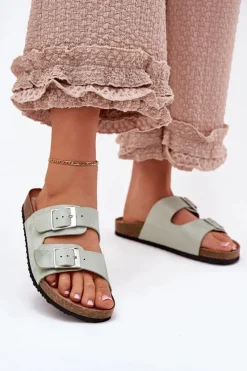 Hot Boto Klapki Damskie Na Korkowej Platformie Klamry Miętowe Evisolla