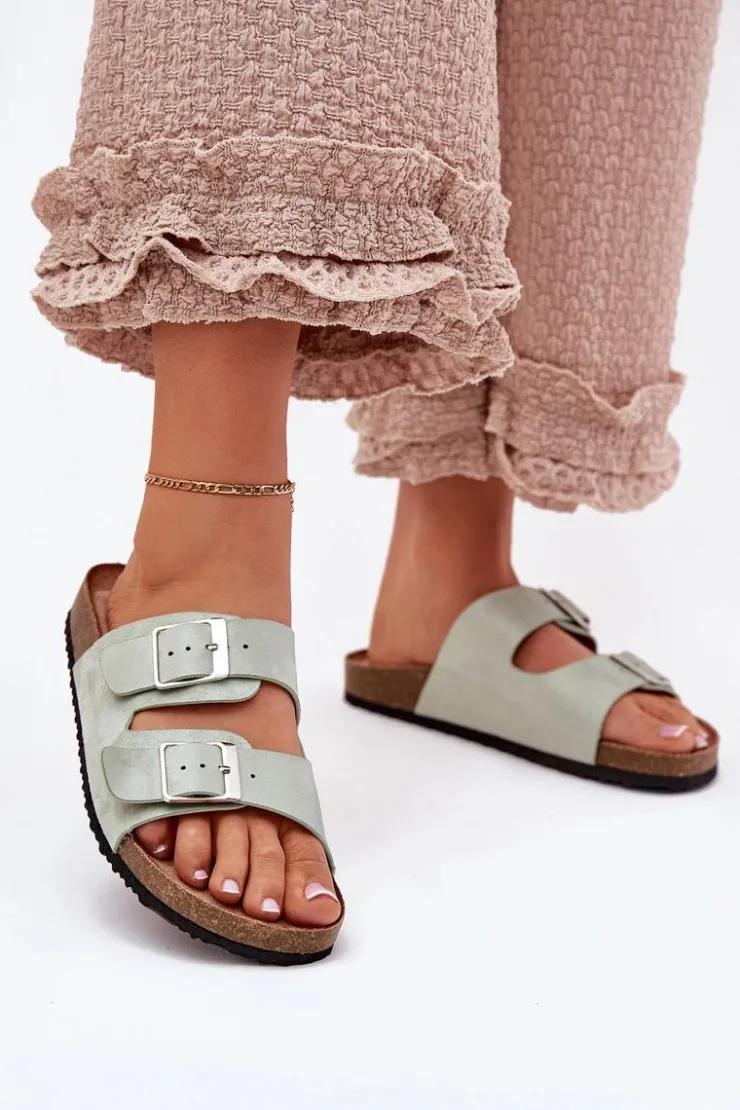 Hot Boto Klapki Damskie Na Korkowej Platformie Klamry Miętowe Evisolla