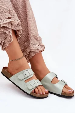 Hot Boto Klapki Damskie Na Korkowej Platformie Klamry Miętowe Evisolla