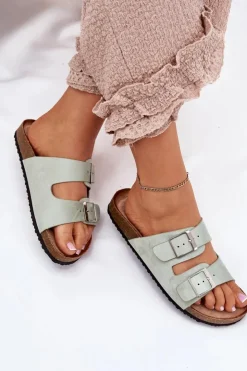 Hot Boto Klapki Damskie Na Korkowej Platformie Klamry Miętowe Evisolla