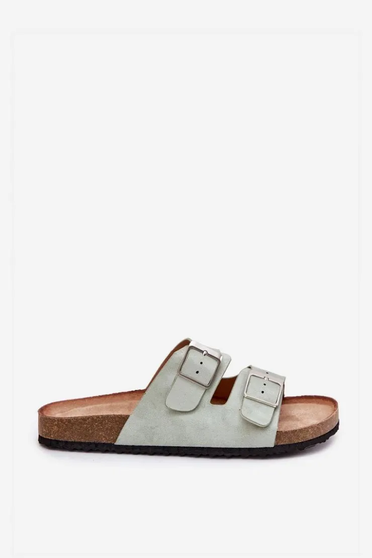 Hot Boto Klapki Damskie Na Korkowej Platformie Klamry Miętowe Evisolla