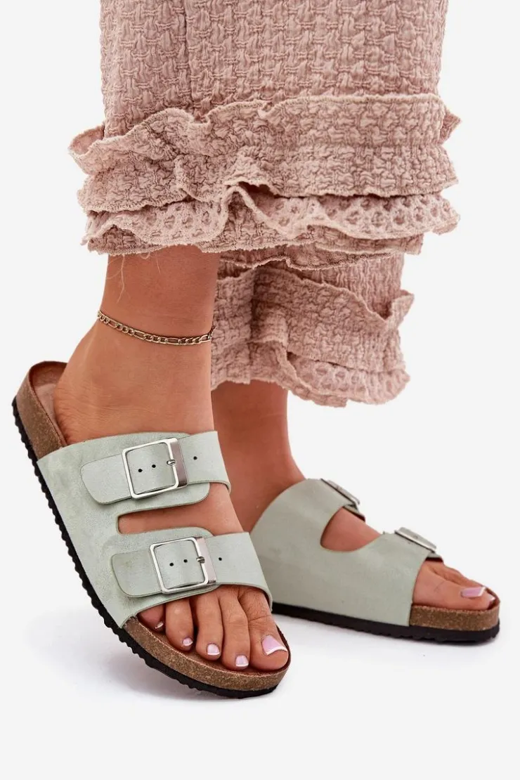 Hot Boto Klapki Damskie Na Korkowej Platformie Klamry Miętowe Evisolla