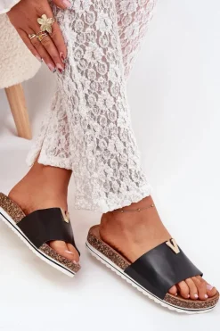 Boto Klapki Korkowe|Klapki Na Platformie*Klapki Damskie Na Korkowej Platformie Z Ozdobnym Detalem Czarne Vessira