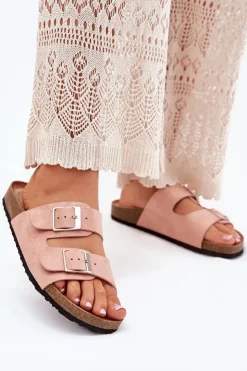 Boto Klapki Korkowe|Klapki Na Platformie*Klapki Damskie Na Korkowej Platformie Klamry Różowe Evisolla