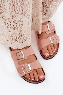 Boto Klapki Korkowe|Klapki Na Platformie*Klapki Damskie Na Korkowej Platformie Klamry Różowe Evisolla