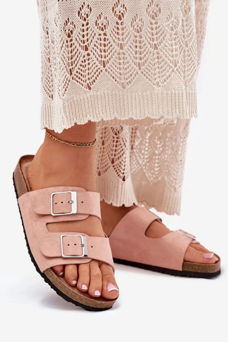 Boto Klapki Korkowe|Klapki Na Platformie*Klapki Damskie Na Korkowej Platformie Klamry Różowe Evisolla