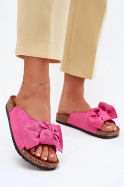 Boto Klapki Korkowe|Klapki Na Platformie*Klapki Damskie Na Korkowej Podeszwie Kokardką Fuksja Seressa Różowy