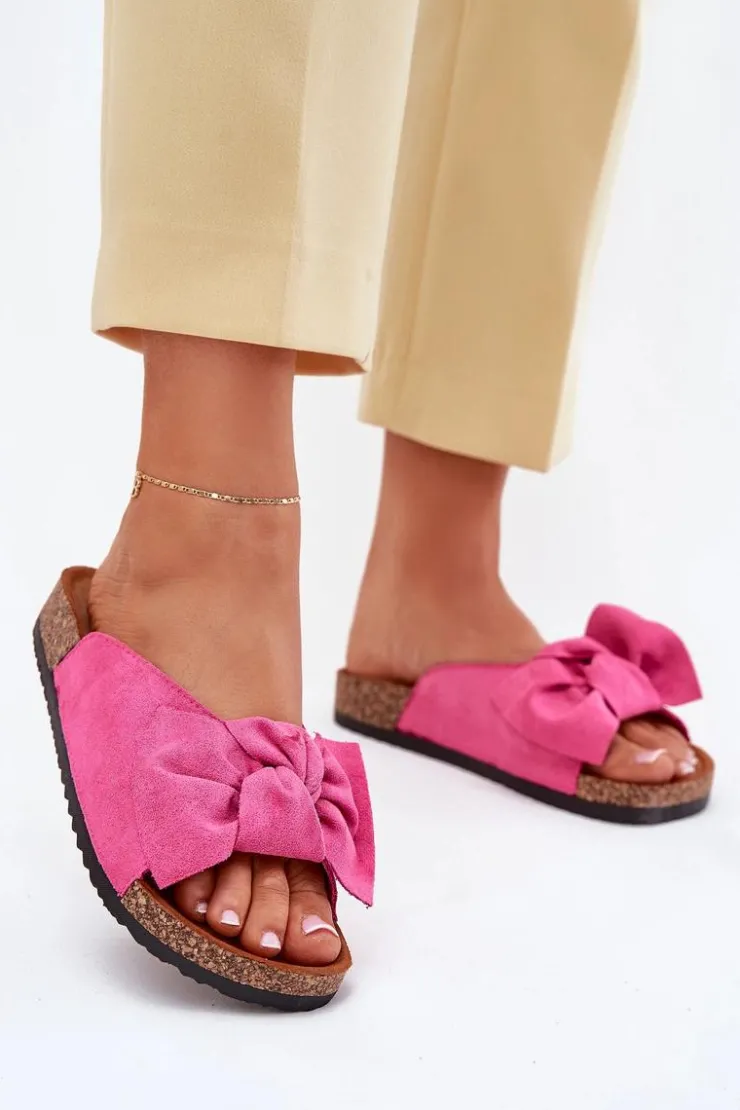Boto Klapki Korkowe|Klapki Na Platformie*Klapki Damskie Na Korkowej Podeszwie Kokardką Fuksja Seressa Różowy