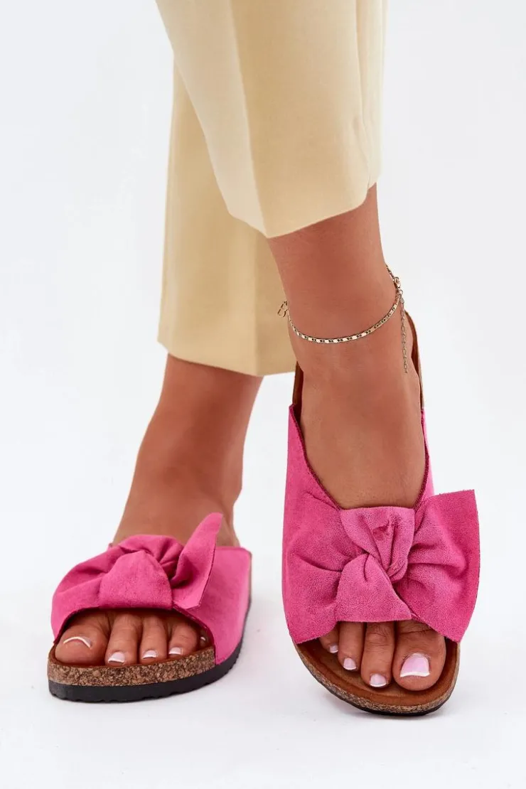 Boto Klapki Korkowe|Klapki Na Platformie*Klapki Damskie Na Korkowej Podeszwie Kokardką Fuksja Seressa Różowy