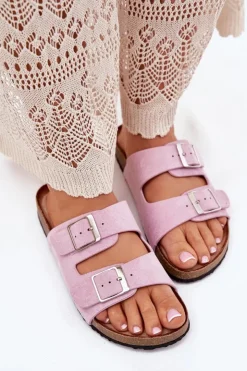 Damskie Boto Klapki Damskie Na Korkowej Platformie Klamry Lawendowe Evisolla