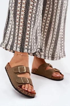 Boto Klapki Korkowe|Klapki Damskie Klasyczne*Klapki Damskie Na Korkowej Platformie Ze Złotymi Klamrami Zielone Lisavionea