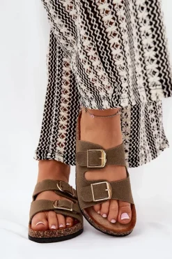 Boto Klapki Korkowe|Klapki Damskie Klasyczne*Klapki Damskie Na Korkowej Platformie Ze Złotymi Klamrami Zielone Lisavionea