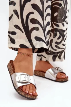 Boto Klapki Korkowe|Klapki Na Platformie*Klapki Damskie Na Korkowej Platformie Z Klamrą Srebrne Vianara Srebrny