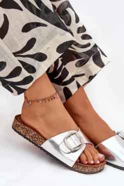 Boto Klapki Korkowe|Klapki Na Platformie*Klapki Damskie Na Korkowej Platformie Z Klamrą Srebrne Vianara Srebrny