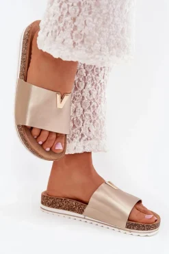 Damskie Boto Klapki Damskie Na Korkowej Platformie Z Ozdobnym Detalem Złote Vessira