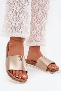 Damskie Boto Klapki Damskie Na Korkowej Platformie Z Ozdobnym Detalem Złote Vessira