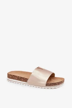 Damskie Boto Klapki Damskie Na Korkowej Platformie Z Ozdobnym Detalem Złote Vessira