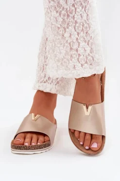 Damskie Boto Klapki Damskie Na Korkowej Platformie Z Ozdobnym Detalem Złote Vessira