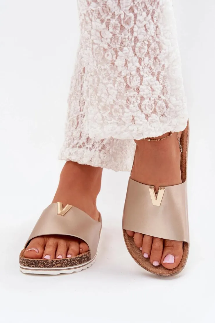 Damskie Boto Klapki Damskie Na Korkowej Platformie Z Ozdobnym Detalem Złote Vessira