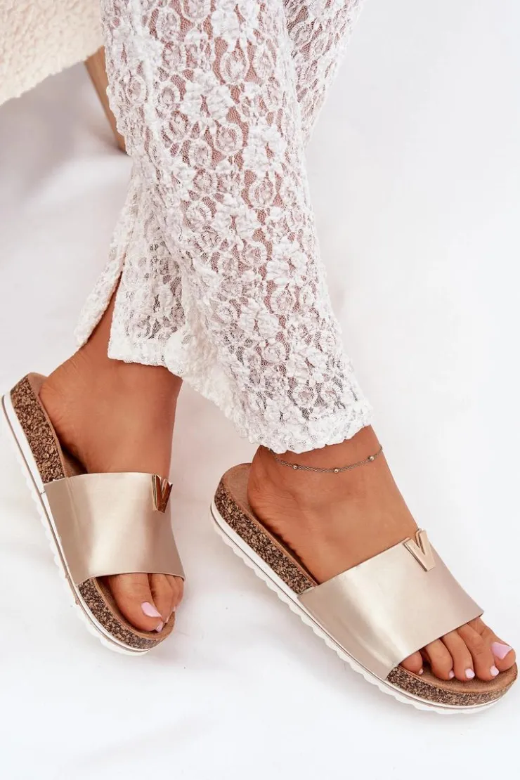 Damskie Boto Klapki Damskie Na Korkowej Platformie Z Ozdobnym Detalem Złote Vessira