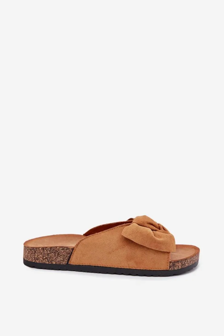 Online Boto Klapki Damskie Na Korkowej Podeszwie Kokardką Camel Seressa Brązowy