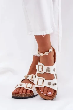 Boto Klapki Korkowe|Klapki Na Platformie*Klapki Damskie Na Korkowej Podeszwie Z Klamrami I Przypinkami Białe Efadelis