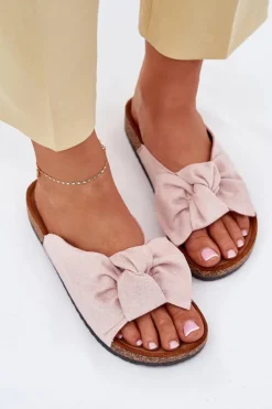 Discount Boto Klapki Damskie Na Korkowej Podeszwie Kokardką Jasnoróżowe Seressa Różowy