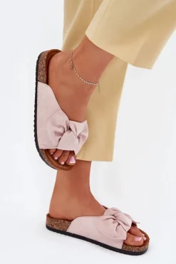 Discount Boto Klapki Damskie Na Korkowej Podeszwie Kokardką Jasnoróżowe Seressa Różowy