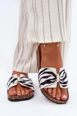 Outlet Boto Klapki Damskie Na Korkowej Platformie Zebra Mevuna Biały