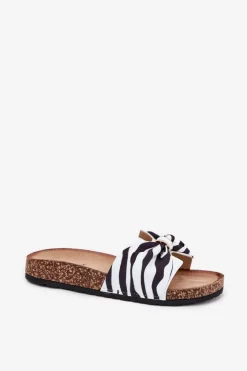 Outlet Boto Klapki Damskie Na Korkowej Platformie Zebra Mevuna Biały