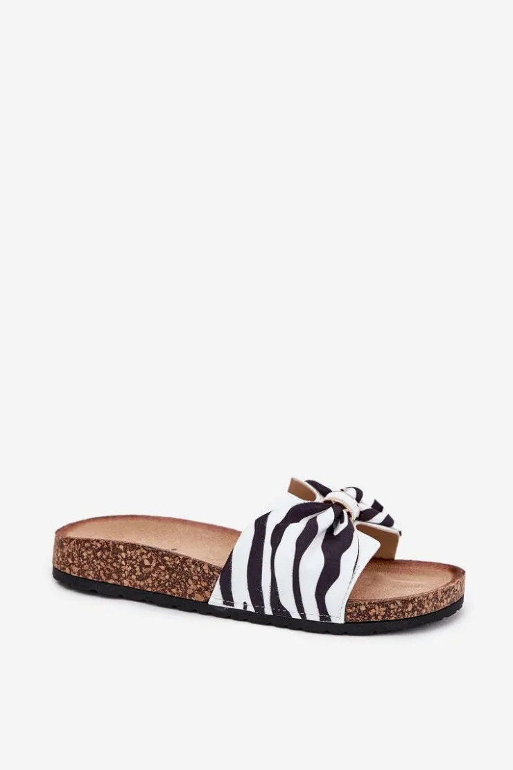 Outlet Boto Klapki Damskie Na Korkowej Platformie Zebra Mevuna Biały