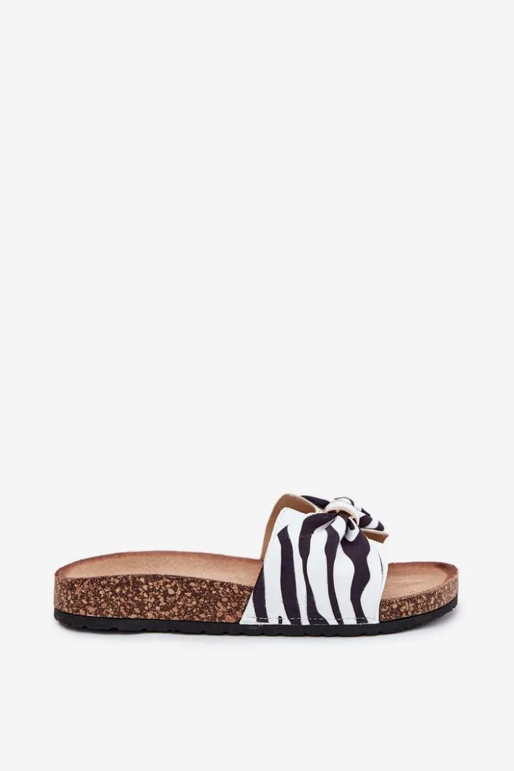 Outlet Boto Klapki Damskie Na Korkowej Platformie Zebra Mevuna Biały