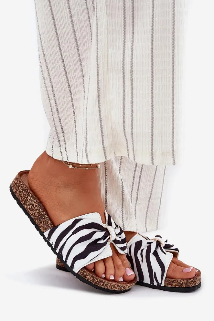 Outlet Boto Klapki Damskie Na Korkowej Platformie Zebra Mevuna Biały