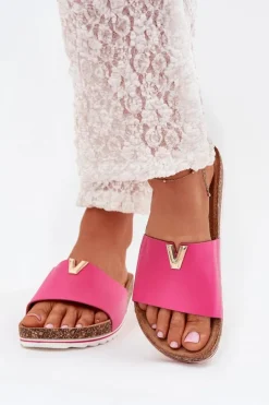 Damskie Boto Klapki Damskie Na Korkowej Platformie Z Ozdobnym Detalem Fuksja Vessira