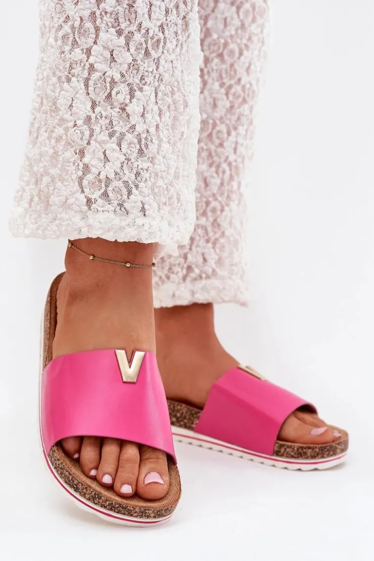 Damskie Boto Klapki Damskie Na Korkowej Platformie Z Ozdobnym Detalem Fuksja Vessira