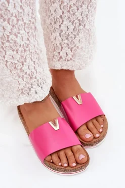 Damskie Boto Klapki Damskie Na Korkowej Platformie Z Ozdobnym Detalem Fuksja Vessira