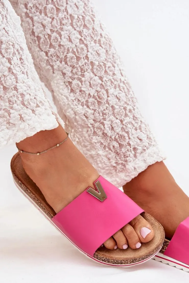 Damskie Boto Klapki Damskie Na Korkowej Platformie Z Ozdobnym Detalem Fuksja Vessira