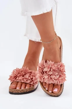 Boto Klapki Korkowe|Klapki Na Platformie*Klapki Damskie Na Korkowej Podeszwie Z Kwiatkami Różowe Ferenza