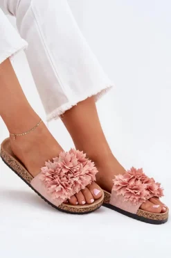 Boto Klapki Korkowe|Klapki Na Platformie*Klapki Damskie Na Korkowej Podeszwie Z Kwiatkami Różowe Ferenza