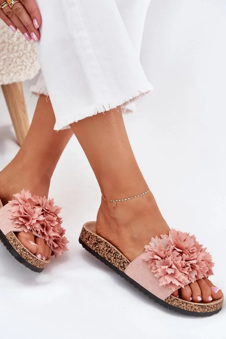 Boto Klapki Korkowe|Klapki Na Platformie*Klapki Damskie Na Korkowej Podeszwie Z Kwiatkami Różowe Ferenza