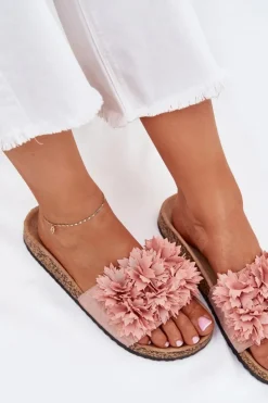 Boto Klapki Korkowe|Klapki Na Platformie*Klapki Damskie Na Korkowej Podeszwie Z Kwiatkami Różowe Ferenza