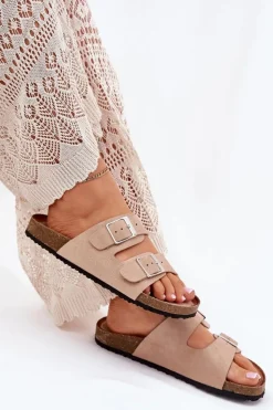 Online Boto Klapki Damskie Na Korkowej Platformie Klamry Beżowe Evisolla