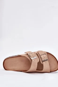 Online Boto Klapki Damskie Na Korkowej Platformie Klamry Beżowe Evisolla