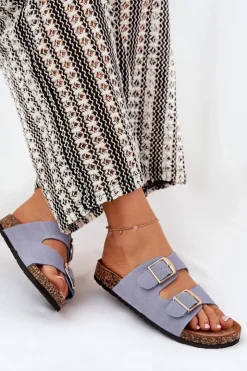 Boto Klapki Korkowe|Klapki Damskie Klasyczne*Klapki Damskie Na Korkowej Platformie Ze Złotymi Klamrami e Lisavionea Niebieski